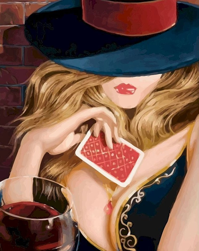 De Mysterieuze Vrouw met de Speelkaarten Schilderen op Nummers