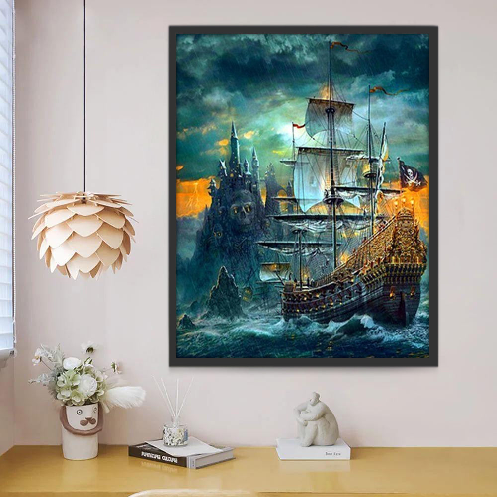 De Mystieke Zeilschip bij het Spookachtige Kasteel Schilderen op Nummers