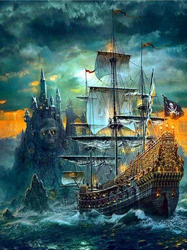 De Mystieke Zeilschip bij het Spookachtige Kasteel Schilderen op Nummers