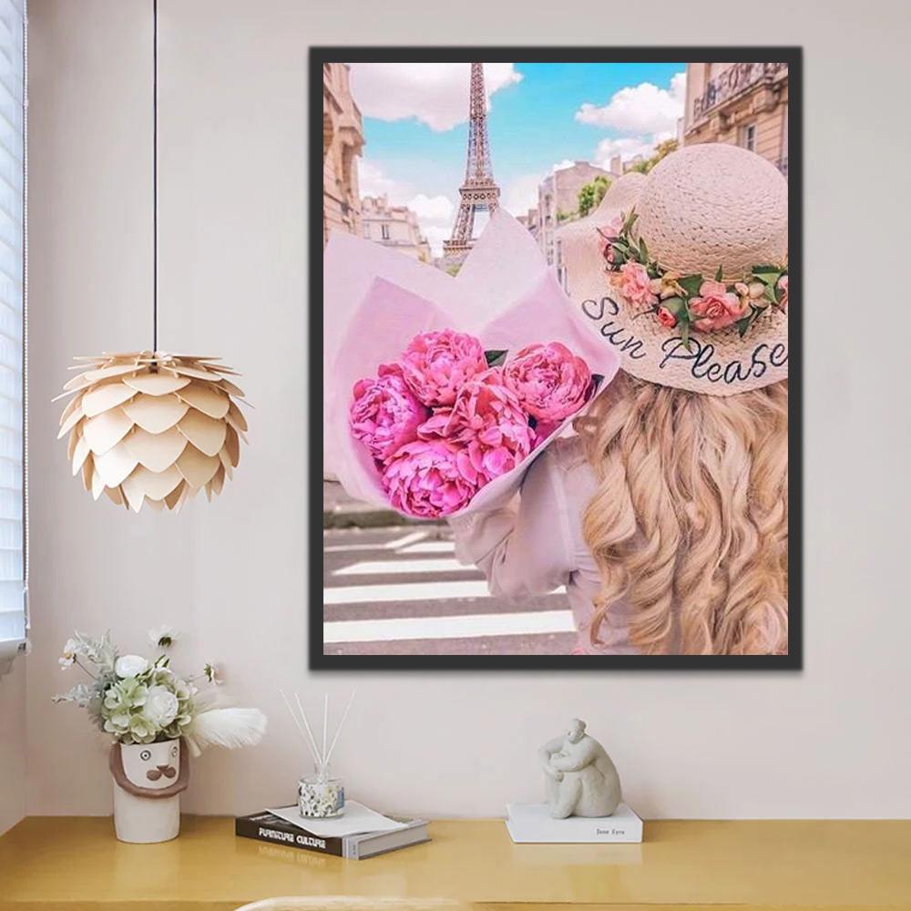De Parijse Toren en de Vrouw met de Bloemen Schilderen op Nummers