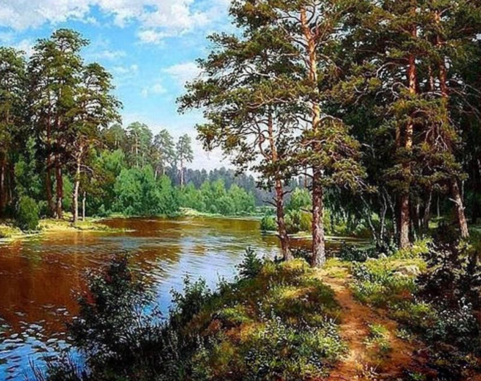 De Rustige Waterloop tussen de Bomen Schilderen op Nummers