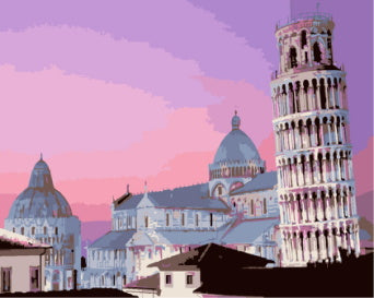 De Scheve Toren van Pisa onder een Roze en Paarse Hemel Schilderen op Nummers