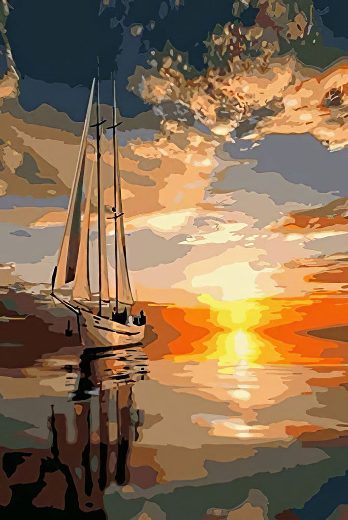 De Serene Zeilboot in de Goudgele Zonsondergang Schilderen op Nummers