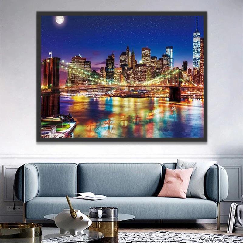 De Skyline van New York en de Brooklyn Bridge Schilderen op Nummers
