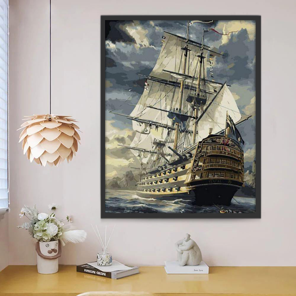 De Stijlvolle Zeilschip in de Wolkenrijke Hemel Schilderen op Nummers
