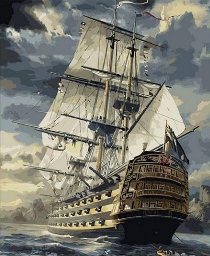 De Stijlvolle Zeilschip in de Wolkenrijke Hemel Schilderen op Nummers