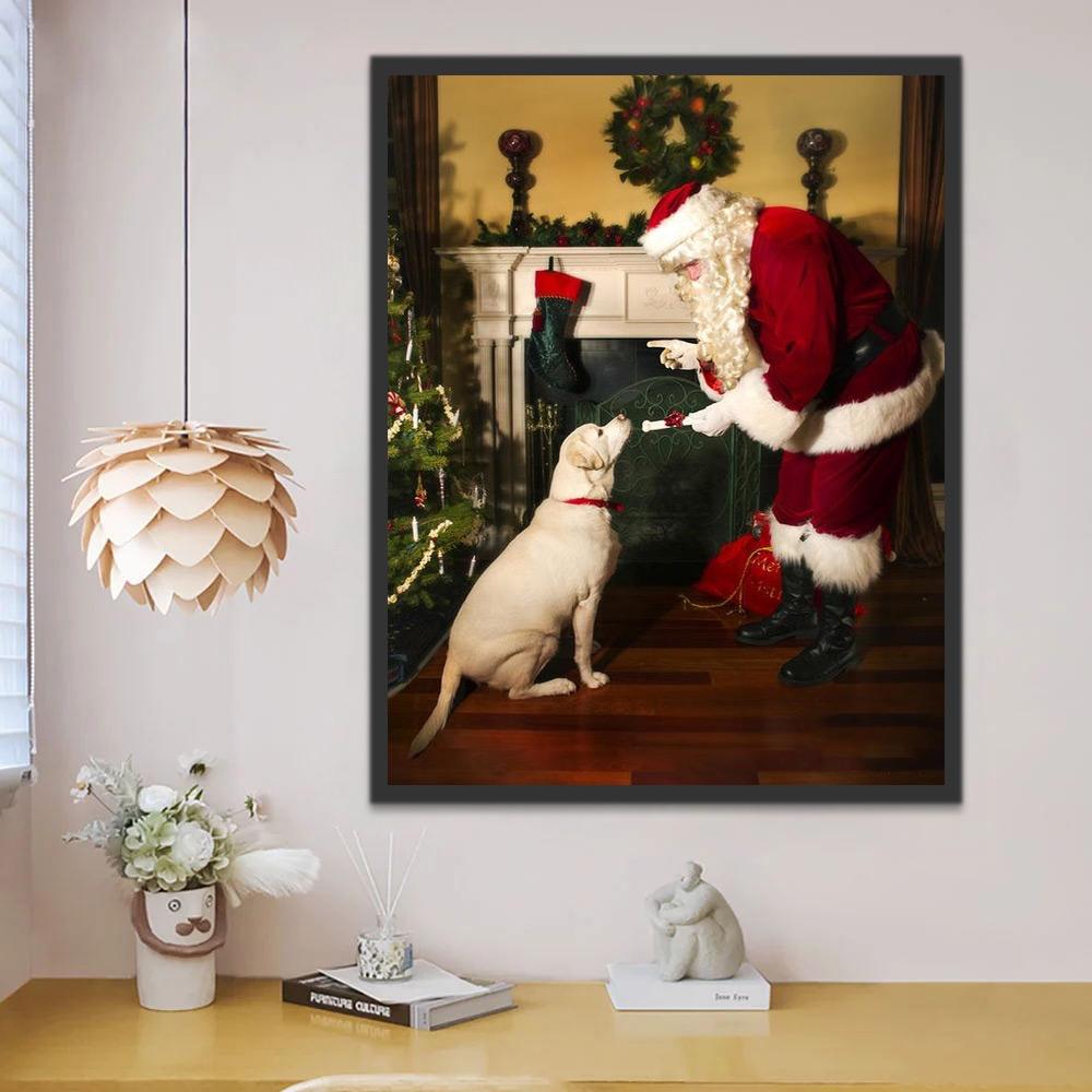 De Vrolijke Kerstman en zijn Sneeuwwitte Pup Schilderen op Nummers