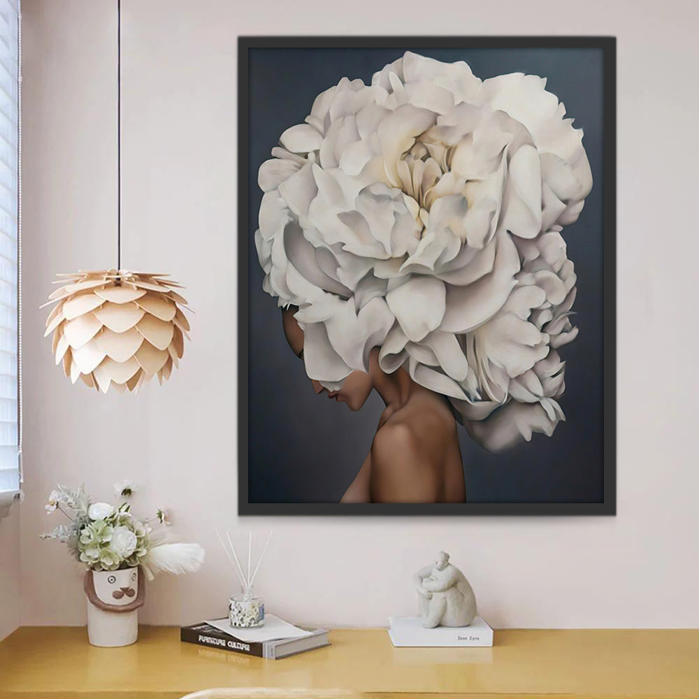 De vrouw met witte bloemen op haar schouder Schilderen op Nummers