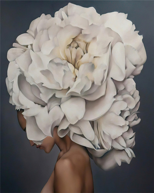 De vrouw met witte bloemen op haar schouder Schilderen op Nummers