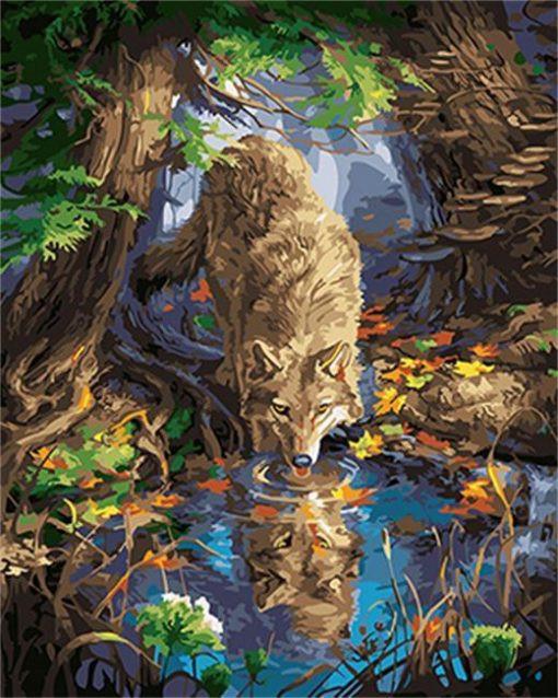 De Wolf Drinkt uit de Rivier Schilderen op Nummers