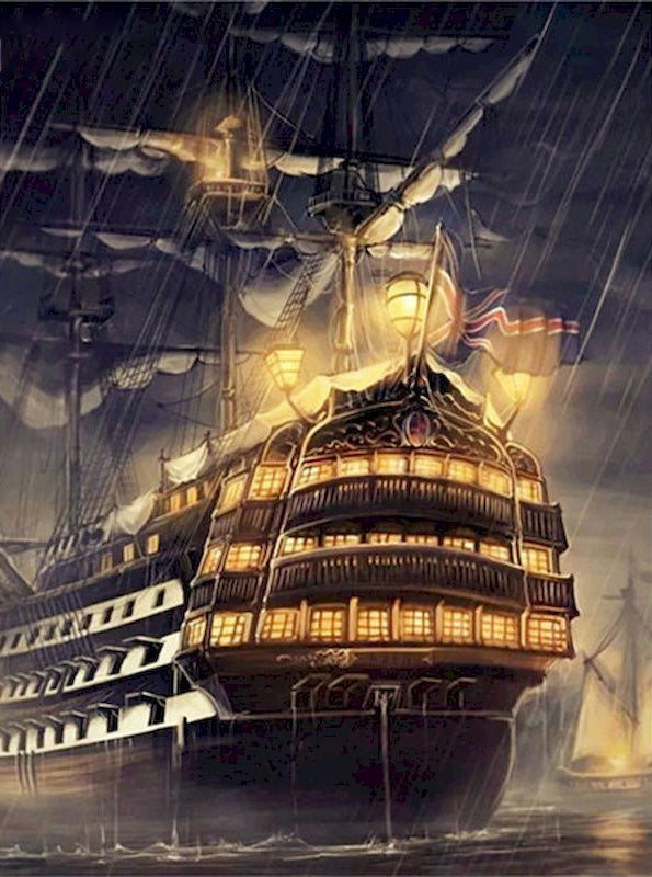 De Zeilboot in het Donkere en Nattige Zee Schilderen op Nummers