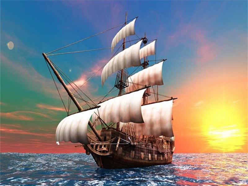 De Zon Schijnt op een Enorm Schip Schilderen op Nummers