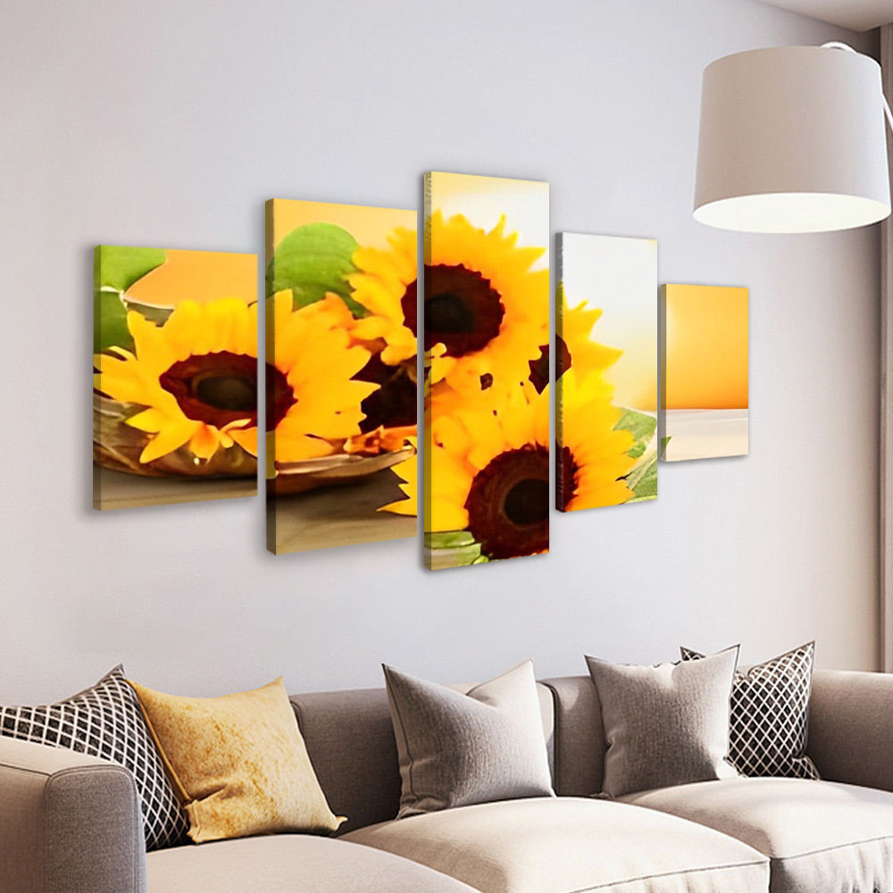 De Zonnebloemen in Volle Bloei 5 Platen Schilderen op Nummers