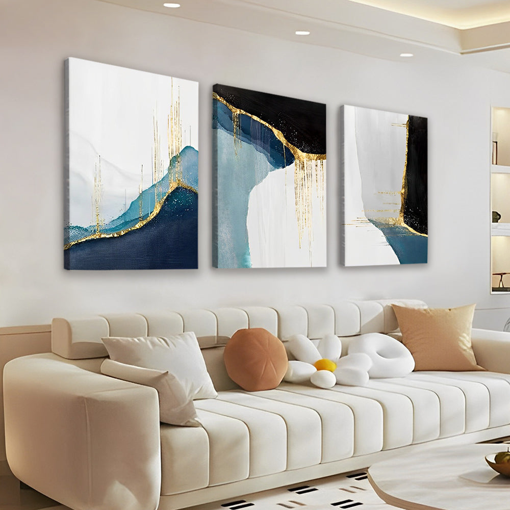 Decoratief Schilderij in Blauw en Wit 3 Platen Schilderen op Nummers