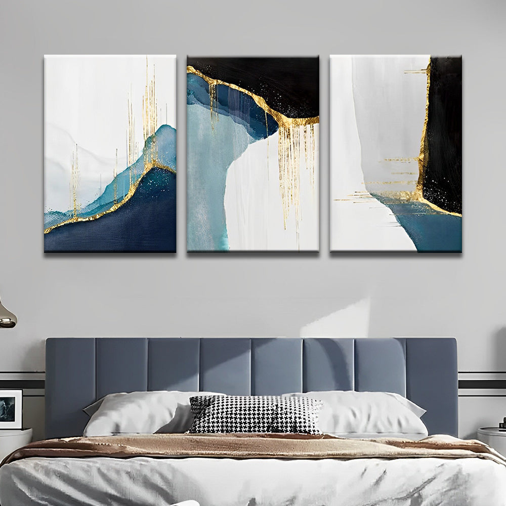 Decoratief Schilderij in Blauw en Wit 3 Platen Schilderen op Nummers