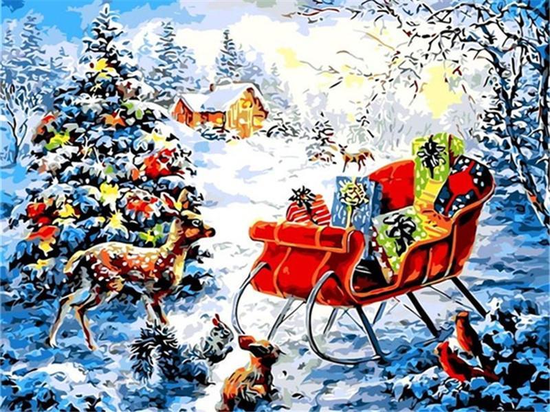 Dieren en Cadeautjes in de Kersttijd Schilderen op Nummers