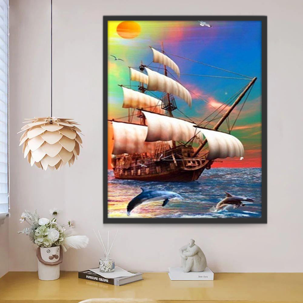 Dolfijnen en Zeilboot Schilderen op Nummers