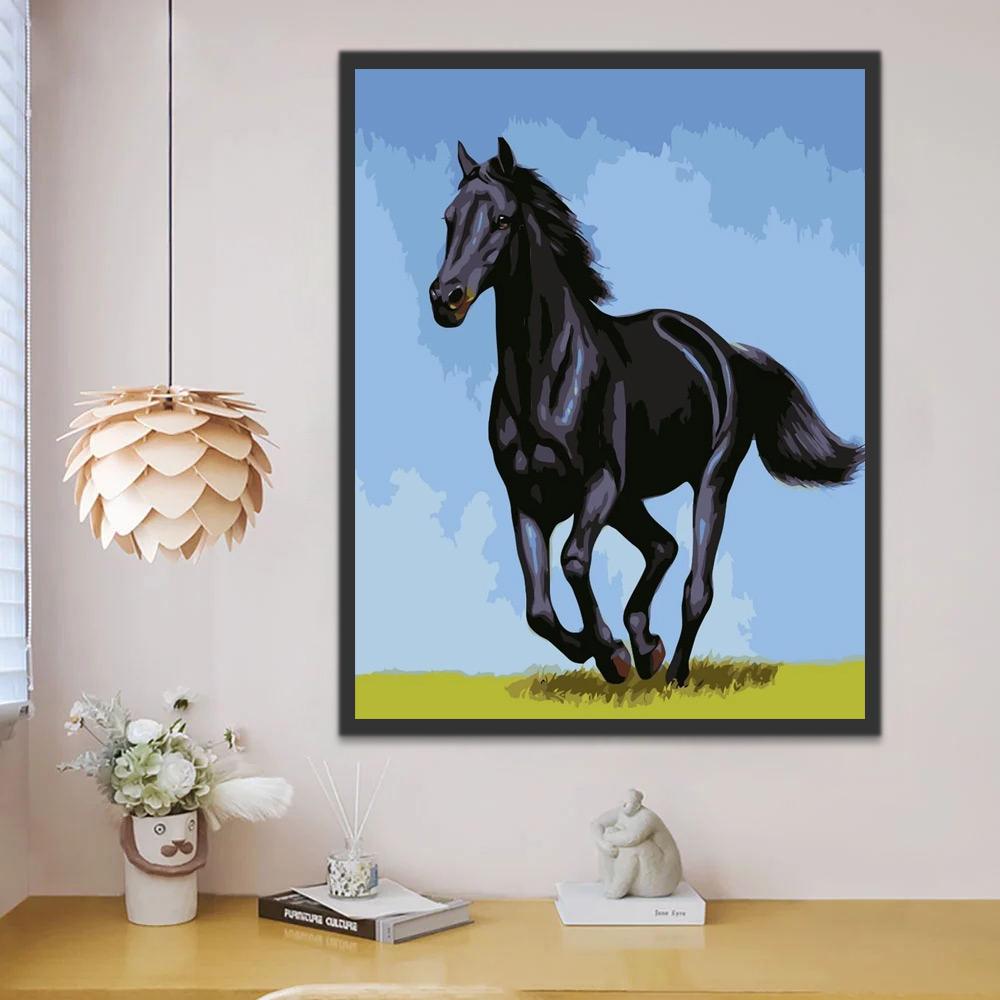 Donker Paard in een Blauwe Lucht Schilderen op Nummers