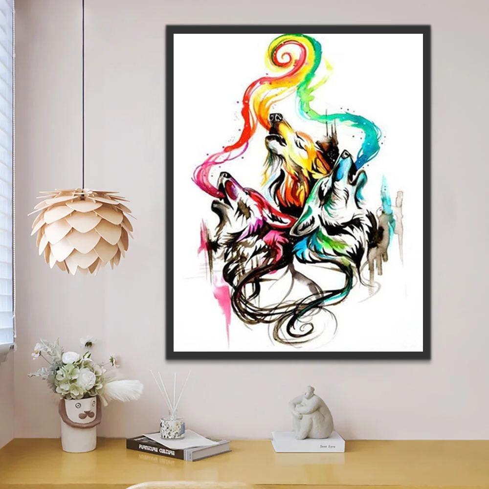 Drie Abstracte Wolven Schilderen op Nummers