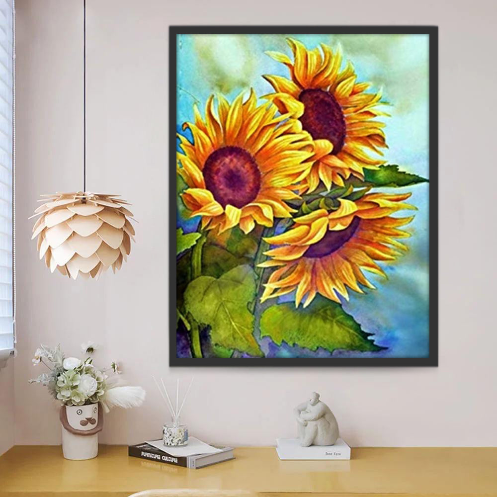 Drie Bloeiende Zonnebloemen Schilderen op Nummers