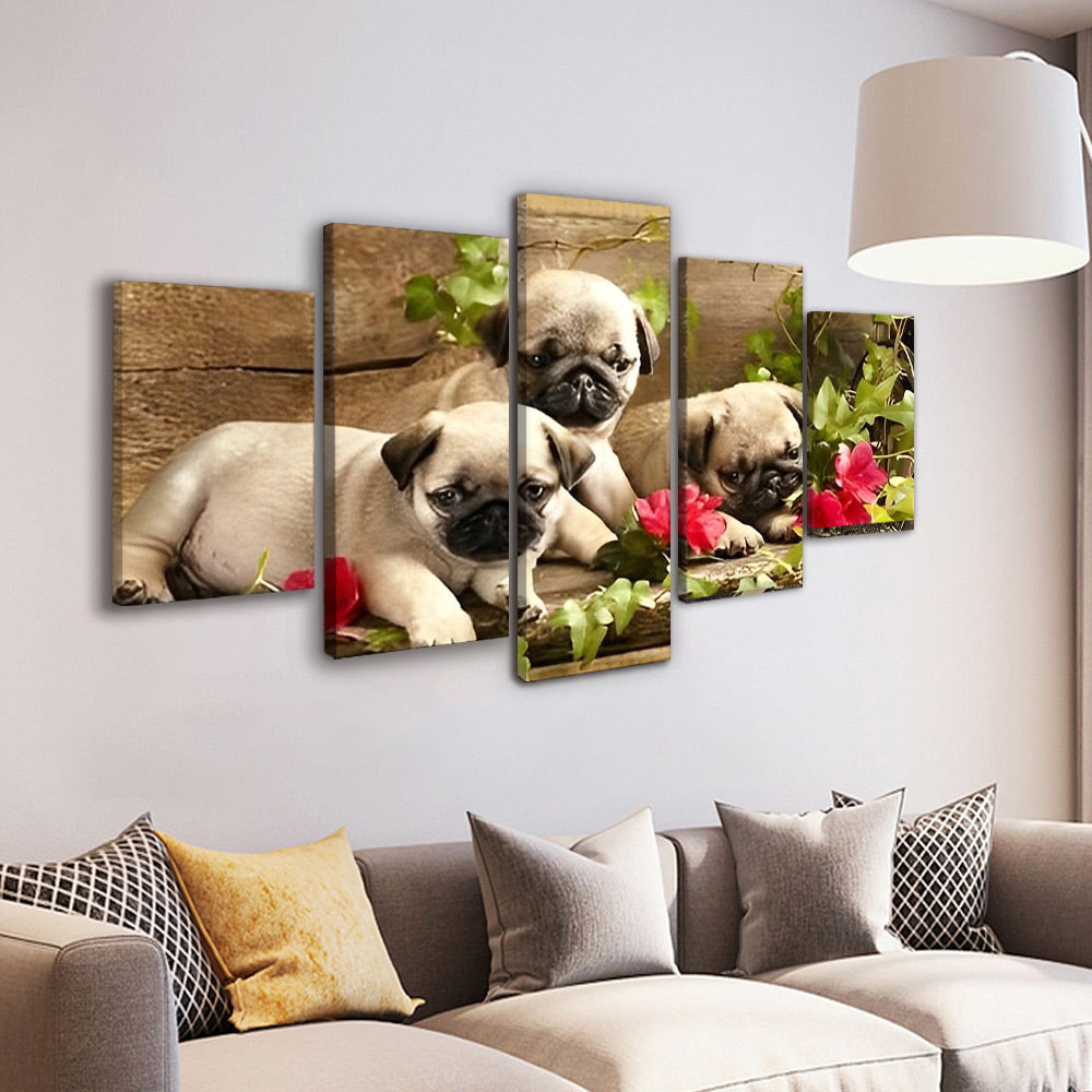 Drie Bulldog Pups 5 Platen Schilderen op Nummers