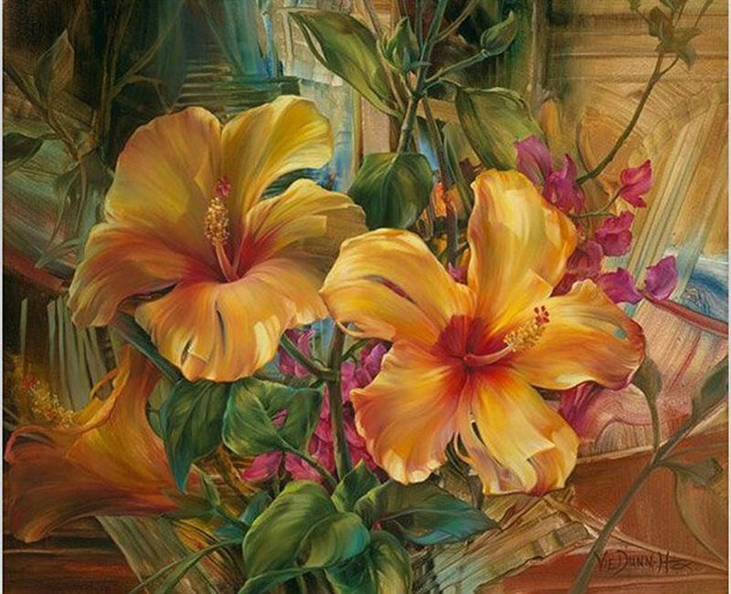 Drie Grote Gele Bloemen Schilderen op Nummers