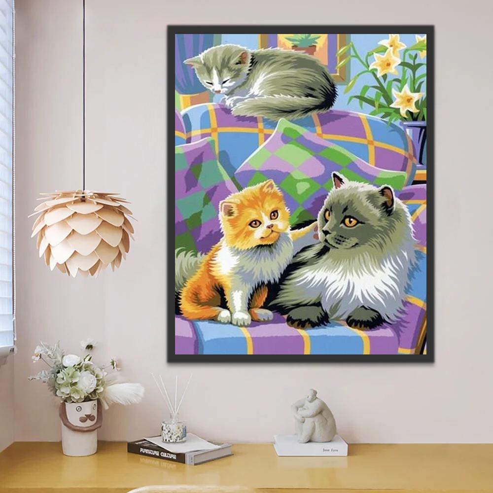 Drie Katten op de Bank Schilderen op Nummers
