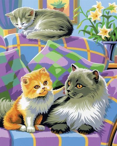 Drie Katten op de Bank Schilderen op Nummers