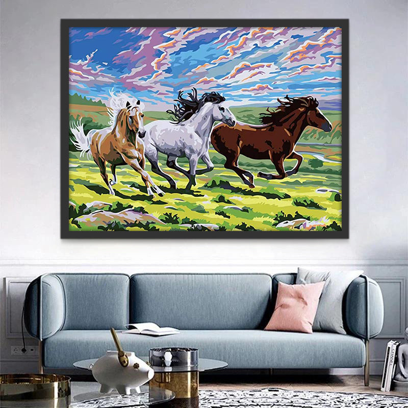 Drie Paarden in Galop over de Prairie Schilderen op Nummers
