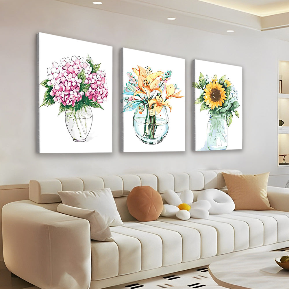 Drie Soorten Potbloemen 3 Platen Schilderen op Nummers