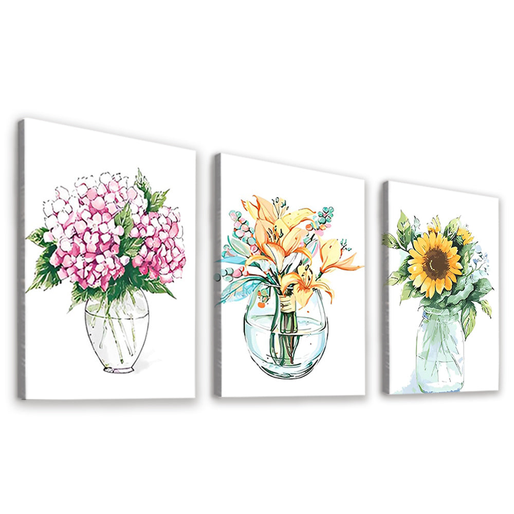 Drie Soorten Potbloemen 3 Platen Schilderen op Nummers