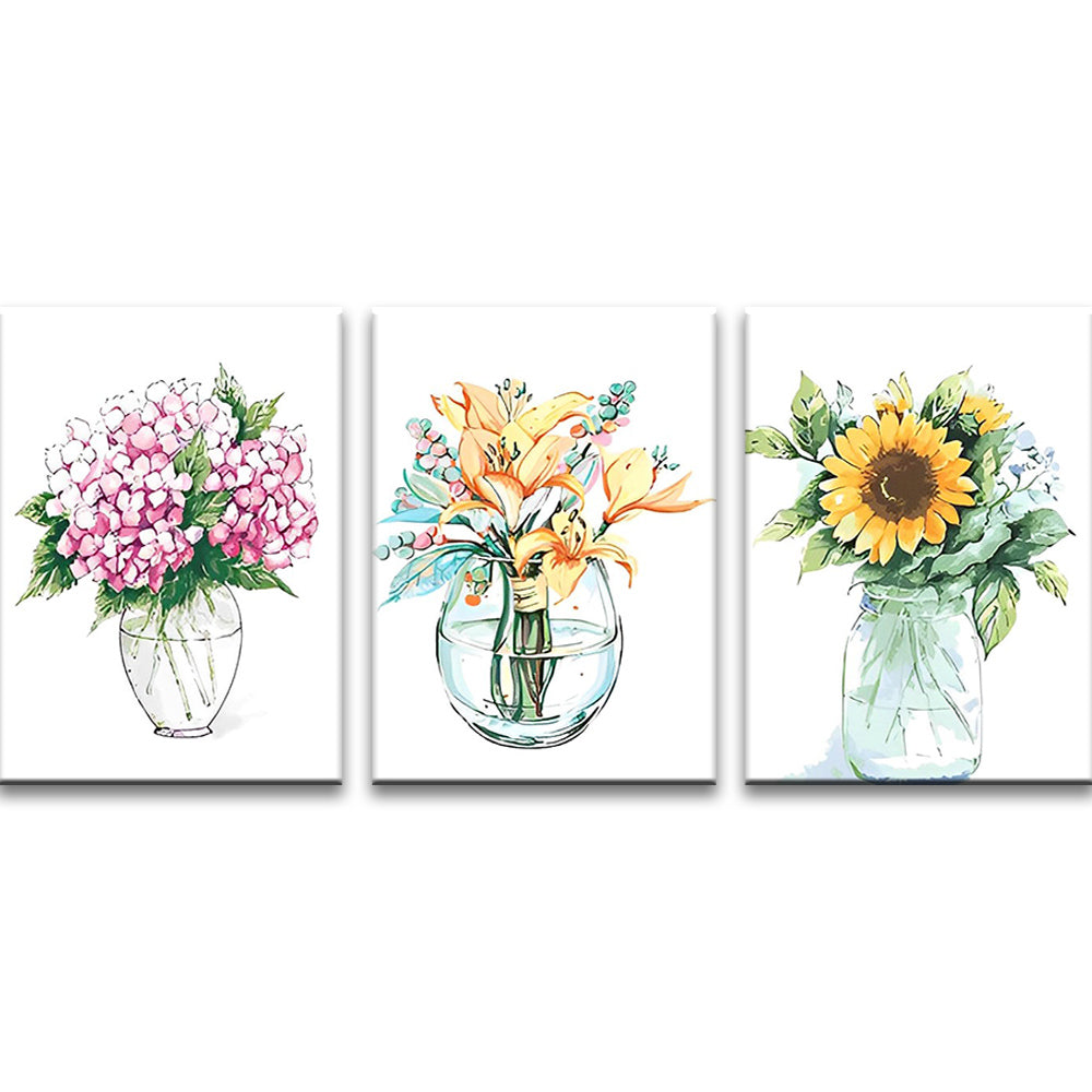 Drie Soorten Potbloemen 3 Platen Schilderen op Nummers
