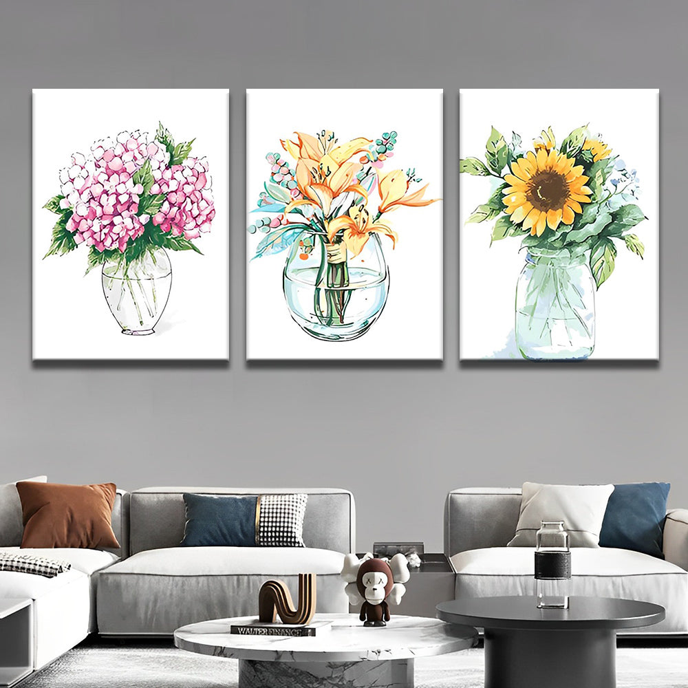 Drie Soorten Potbloemen 3 Platen Schilderen op Nummers