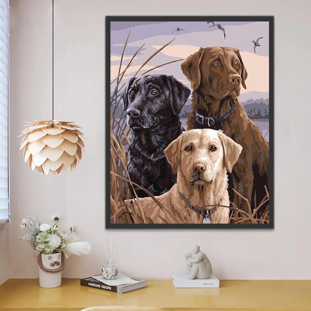 Drie Verschillend Gekleurde Labradors Schilderen op Nummers
