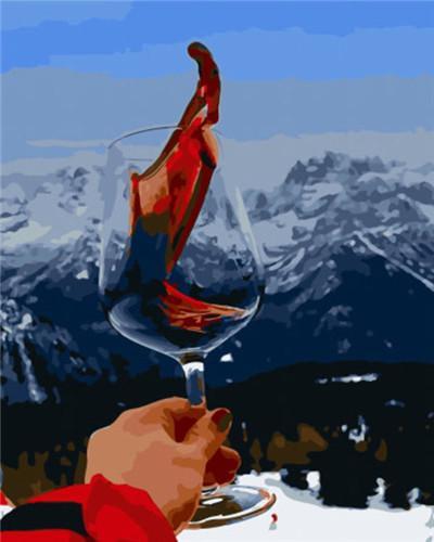 Drinken met Uitzicht op de Besneeuwde Bergen Schilderen op Nummers