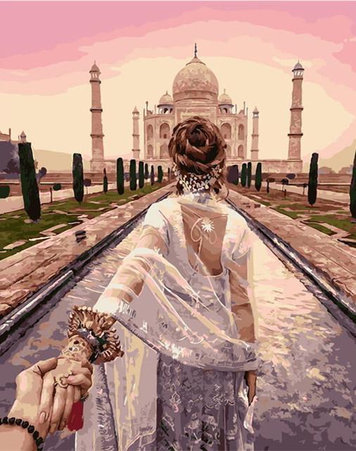 Dromerige Tocht naar de Taj Mahal met Geliefde Schilderen op Nummers