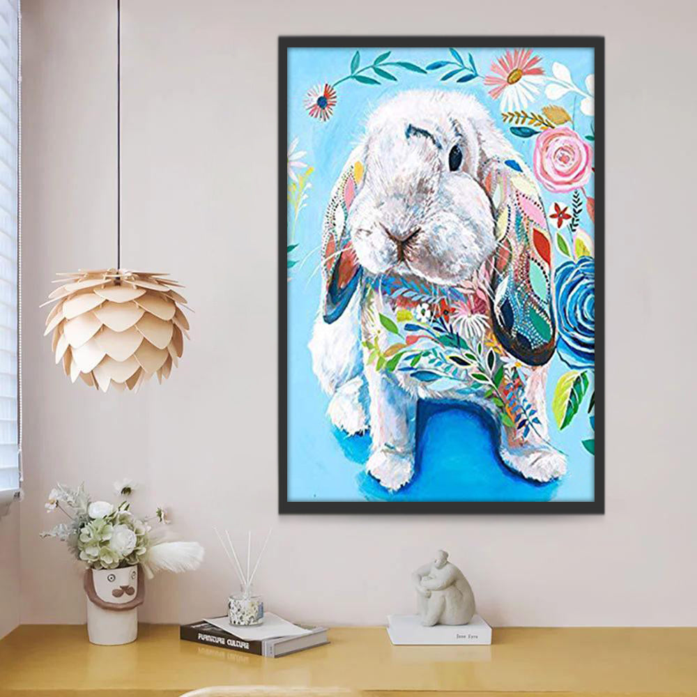 Droopy Eared Konijn en Kleurrijke Patronen Schilderen op Nummers