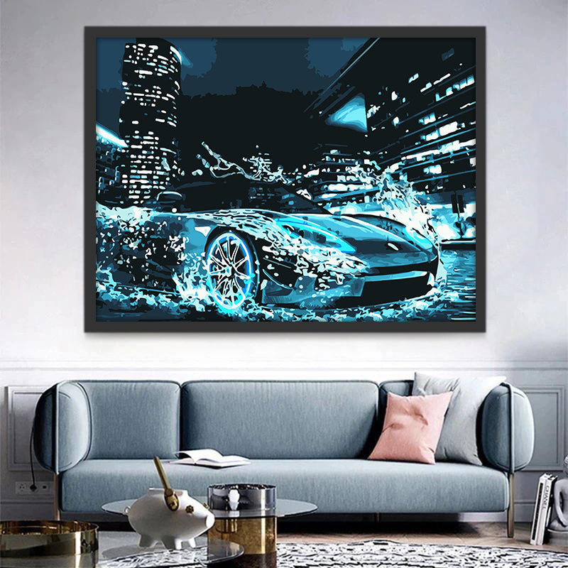 Dynamische Auto in Blauw Schilderen op Nummers