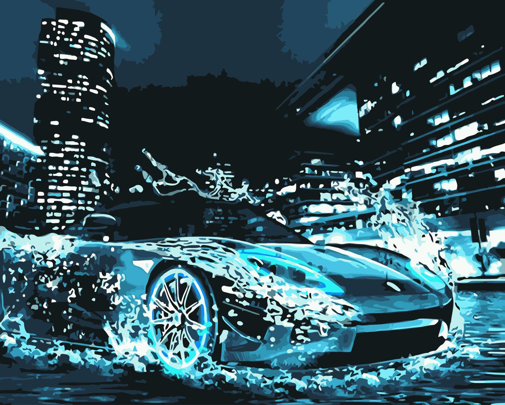 Dynamische Auto in Blauw Schilderen op Nummers