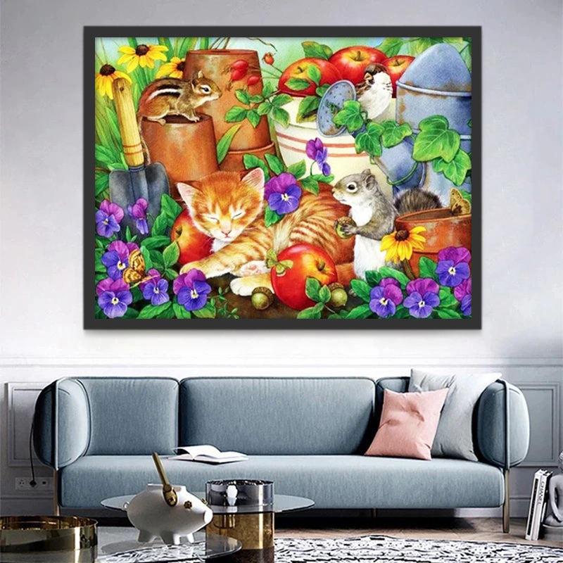 Eekhoorn, Kat en Appels Schilderen op Nummers