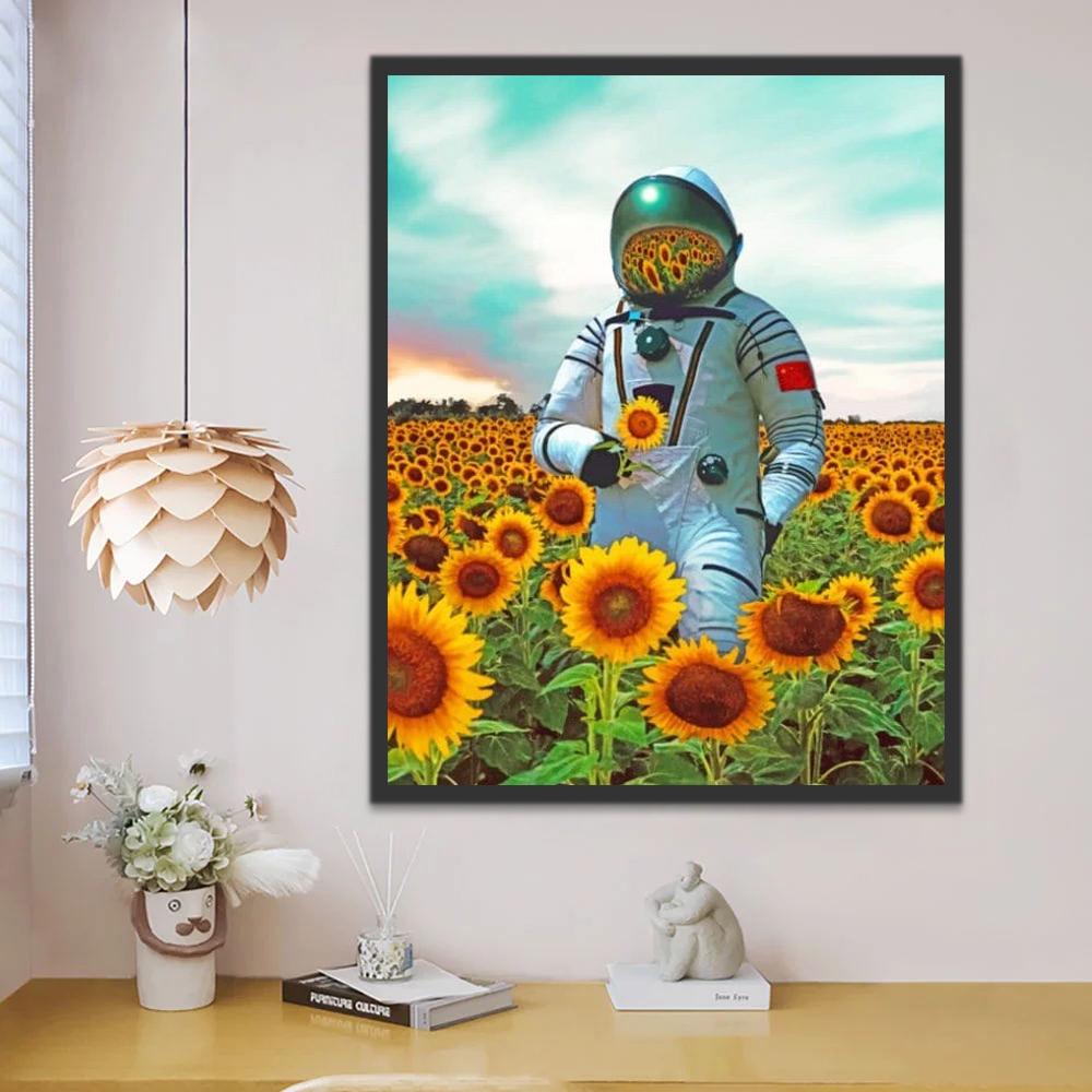 Een Astronaut met een Zonnebloem Schilderen op Nummers