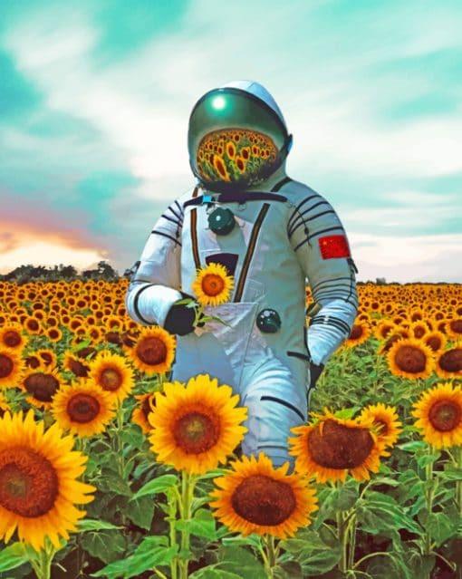 Een Astronaut met een Zonnebloem Schilderen op Nummers