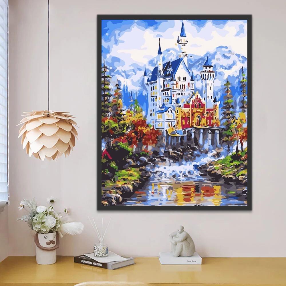 Een Betoverend Kasteel tussen de Bergen Schilderen op Nummers