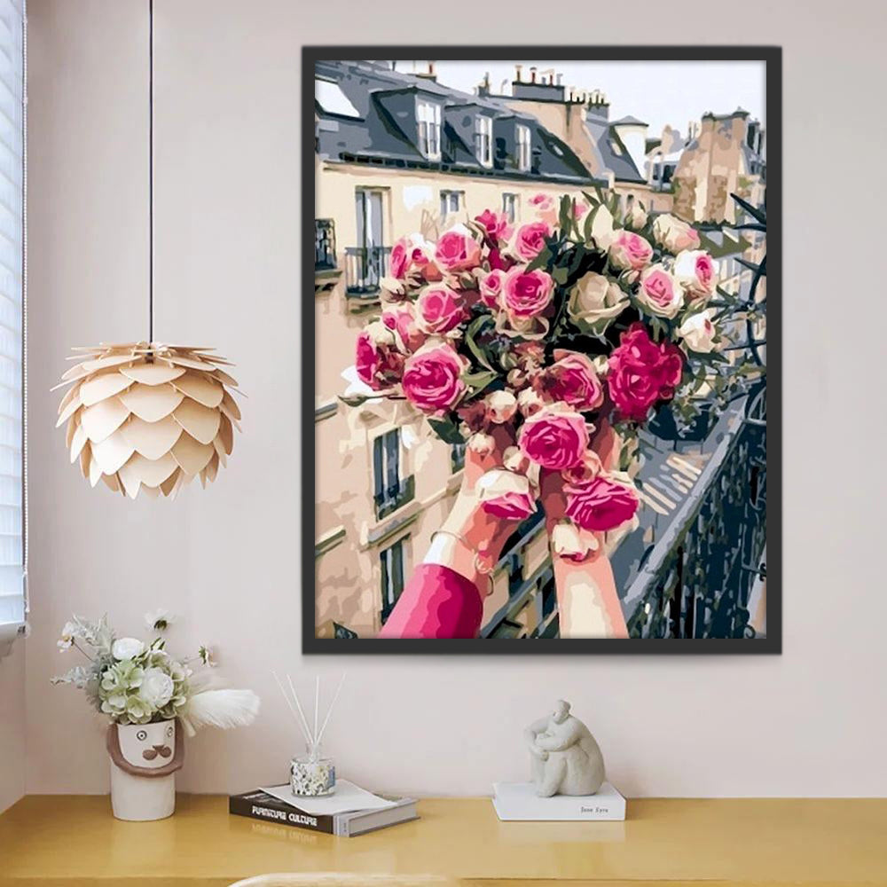 Een Boeket Bloemen in Twee Handen Schilderen op Nummers