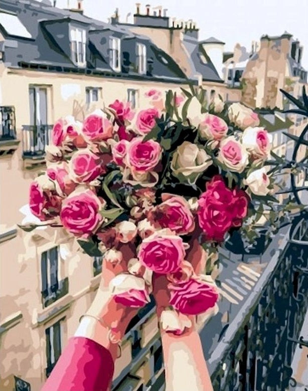 Een Boeket Bloemen in Twee Handen Schilderen op Nummers