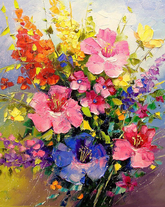 Een boeket heldere en kleurrijke bloemen Schilderen op Nummers