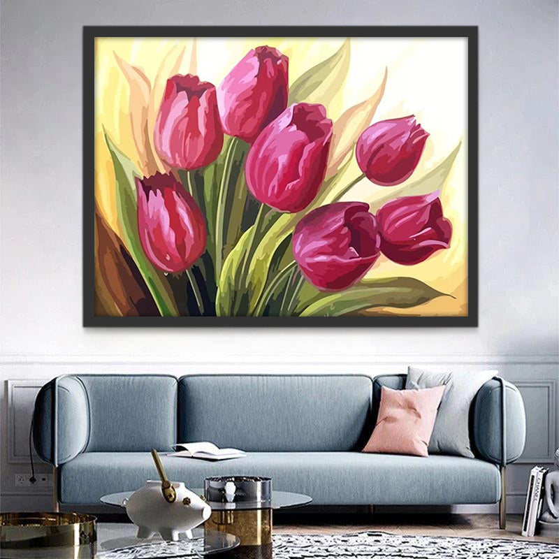 Een boeket roze tulpen Schilderen op Nummers