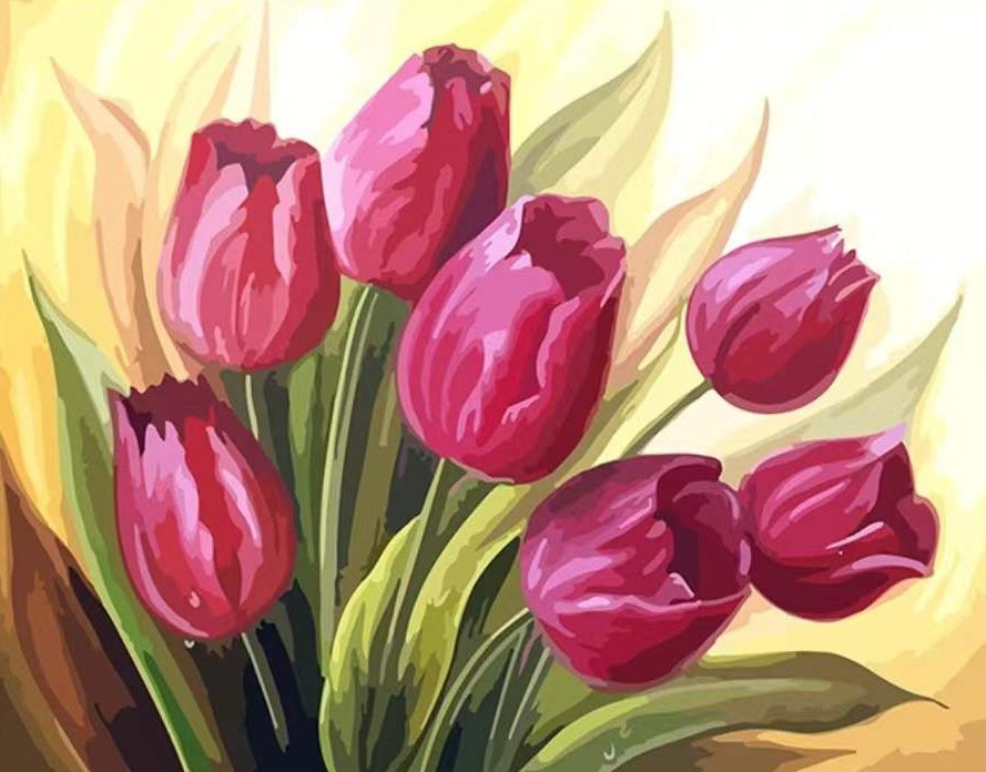 Een boeket roze tulpen Schilderen op Nummers