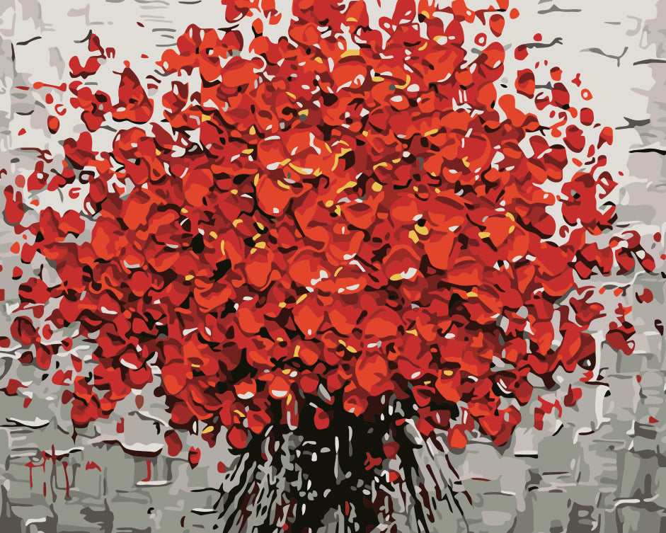 Een boom met rode bloemen Schilderen op Nummers