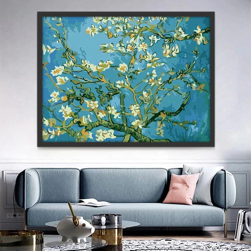Een Boom vol Bloemen en de Weerspiegeling in het Water Schilderen op Nummers